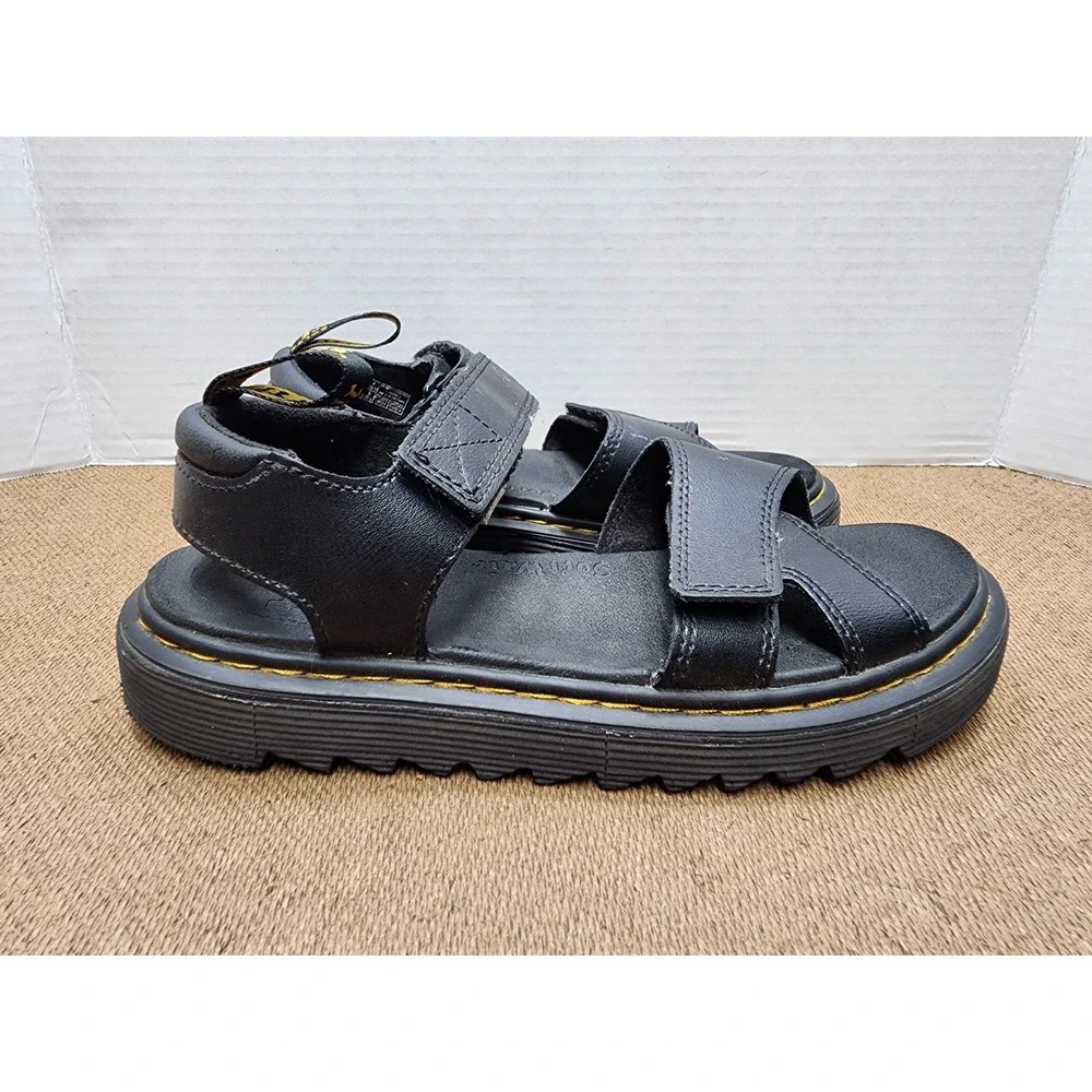 Dr Martens Kids Vossie J Black Leather Chunky Sandals Size 4 US SoftWair